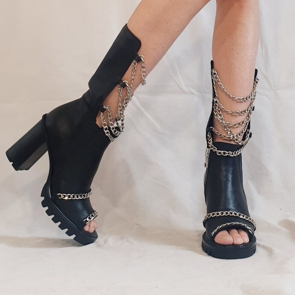 Leather Chain Wrapped Heels